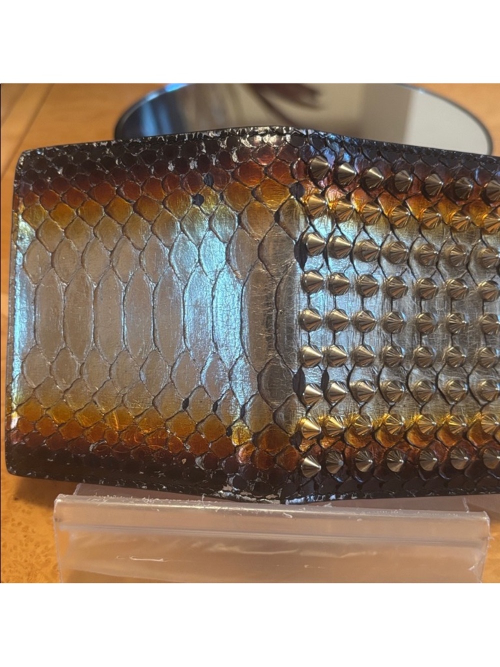 Christian Louboutin- RARE AUTHENTIC 🍀 EXOTIC Snake Studded Compact Wallet - Picture 3 of 4